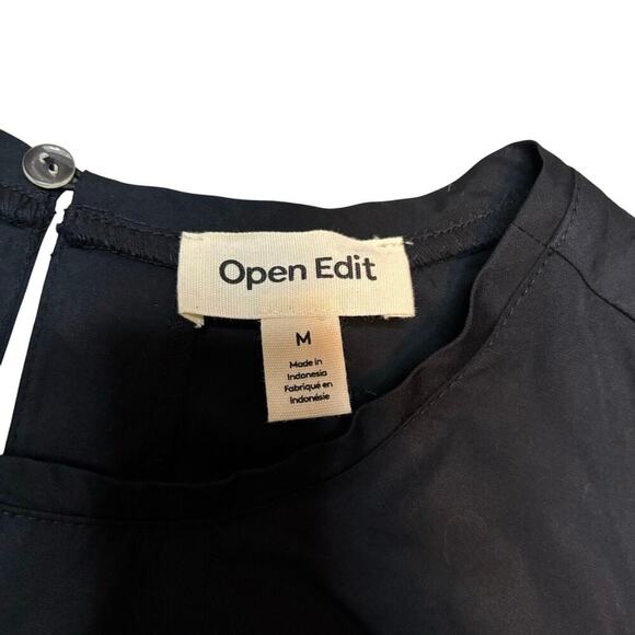 NWT Open Edit Black Cold Shoulder Puff Sleeve Cotton Blouse Top M - Picture 7 of 8